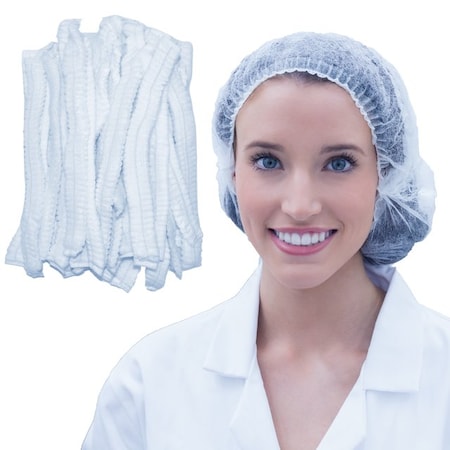 24In White Disposable Bouffant Hair Nets, High Quality Breathable Material, 100PK